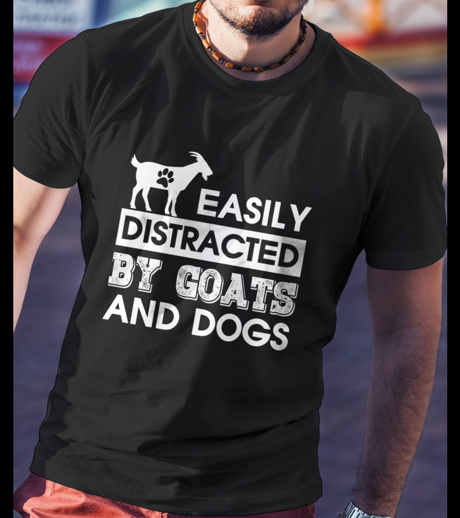 Easily Distracted By Goats With Paw Print And Dogs Enthusiast T-Shirt