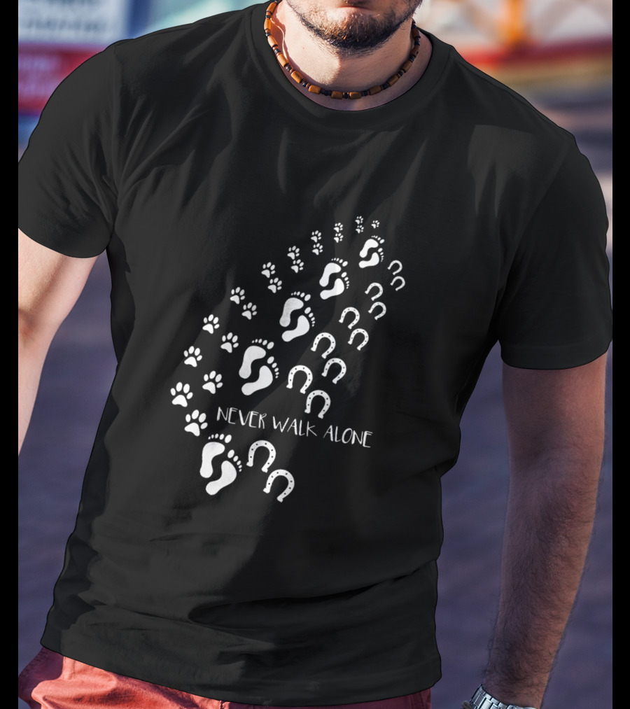 Never Walk Alone Footprint Pawprint Horseshoe T-Shirt