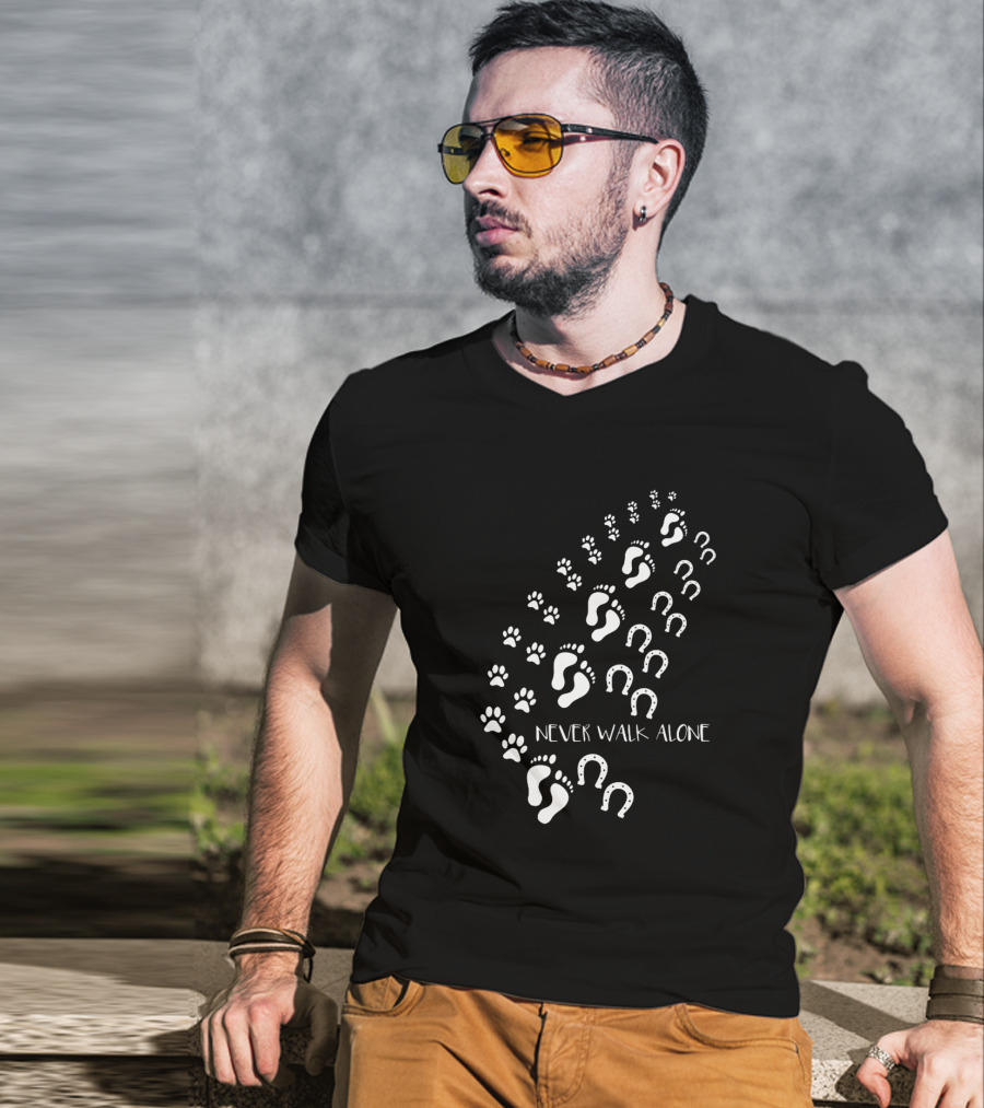 Never Walk Alone Footprint Pawprint Horseshoe T-Shirt