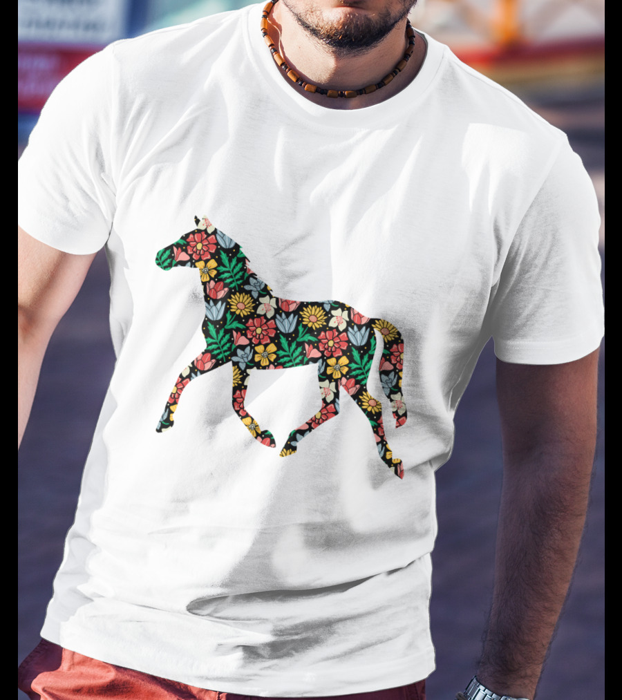 Floral Horse Pattern Vibrant Flower T-Shirt