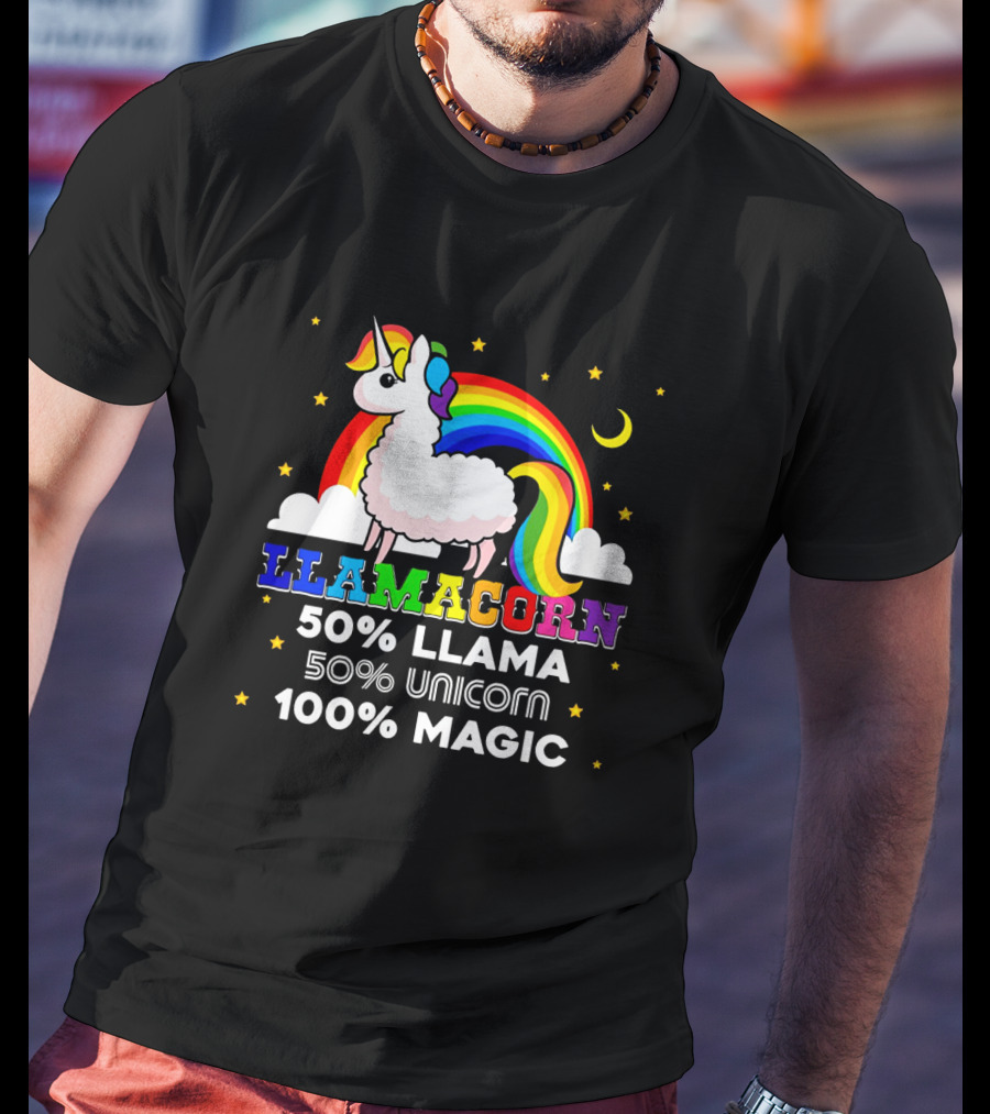Llamacorn Rainbow Magic 50% Llama 50% Unicorn 100% Magic T-Shirt