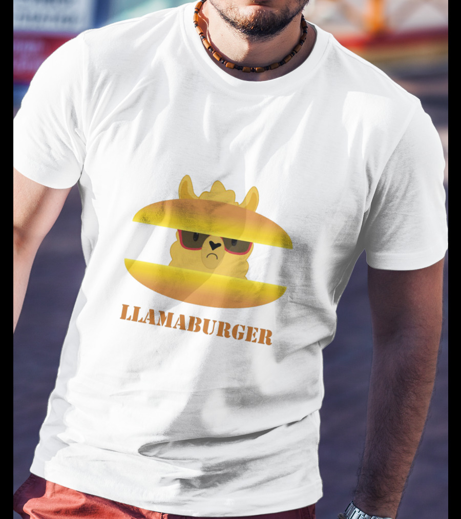 LLAMABURGER Sad Llama With Glasses Between Burger Pieces T-Shirt