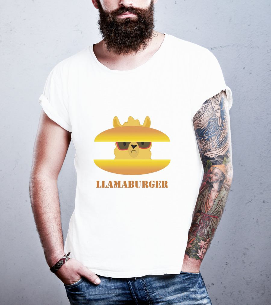 LLAMABURGER Sad Llama With Glasses Between Burger Pieces T-Shirt