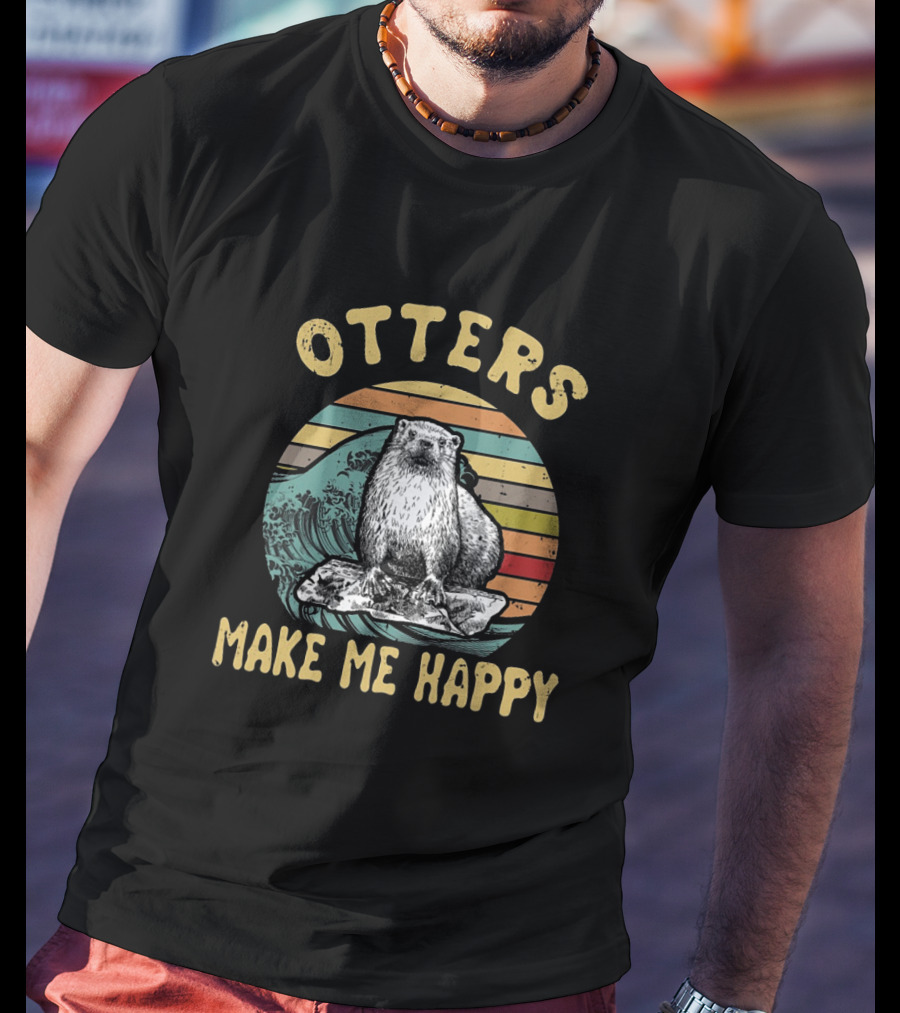 Otters Make Me Happy Vintage Wave T-Shirt