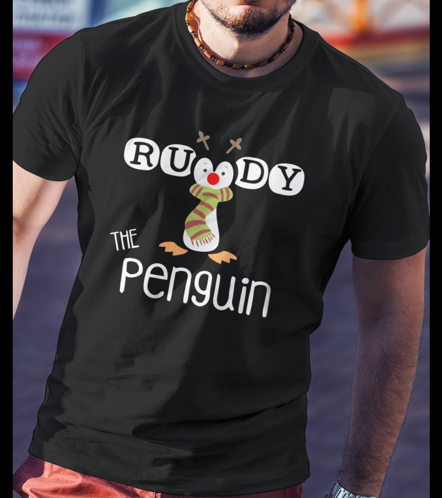 Rudy The Penguin With Antlers And Scarf Holiday T-Shirt