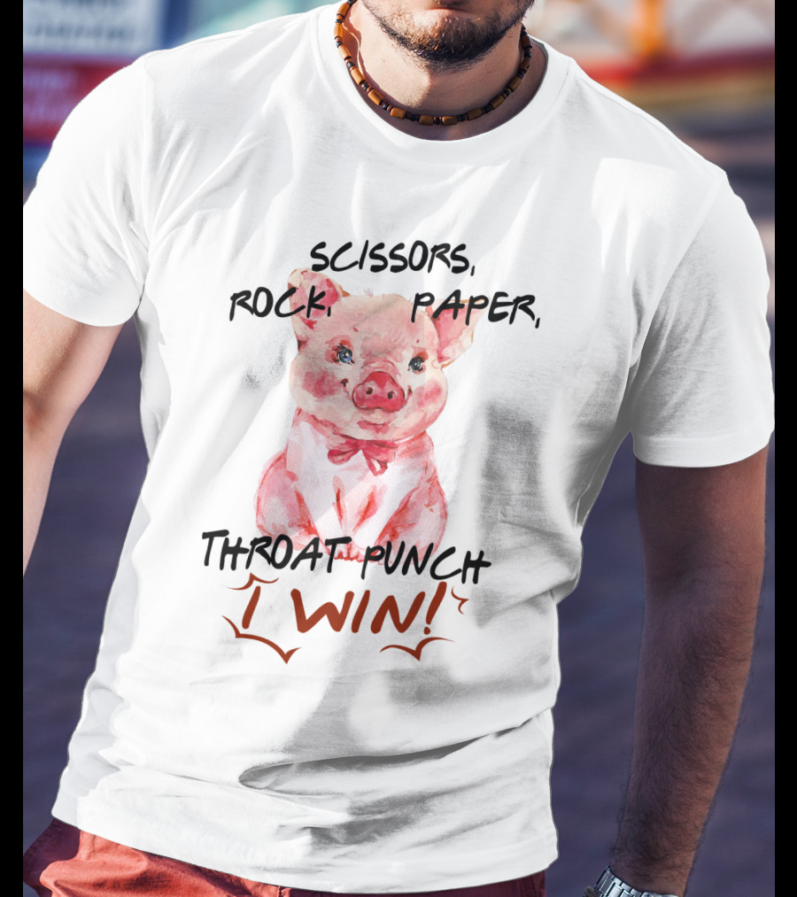 Scissors Rock Paper Throat Punch I Win Cute Pig Watercolor T-Shirt