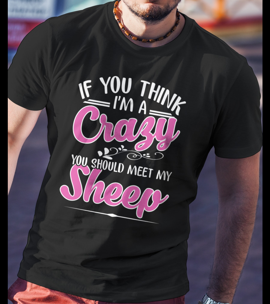 If You Think I'm A Crazy You Should Meet My Sheep Playful Text T-Shirt