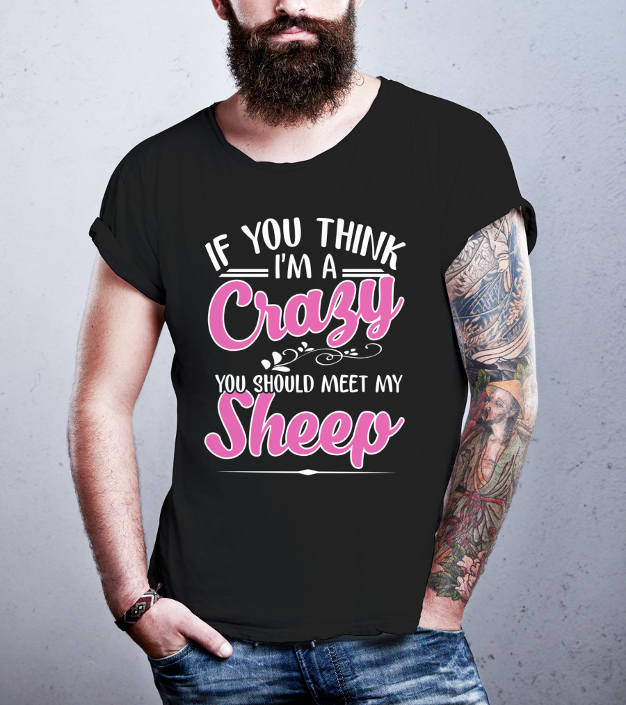 If You Think I'm A Crazy You Should Meet My Sheep Playful Text T-Shirt