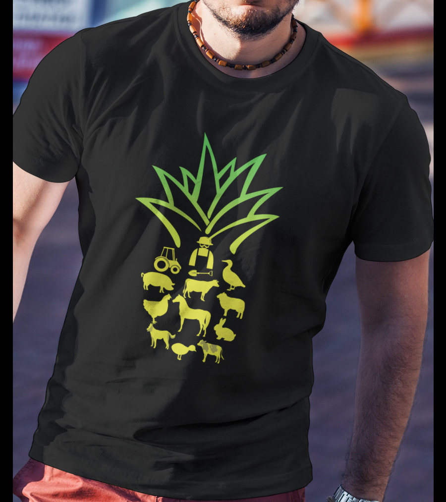 Farmer Pineapple Tractor Animals Agriculture T-Shirt