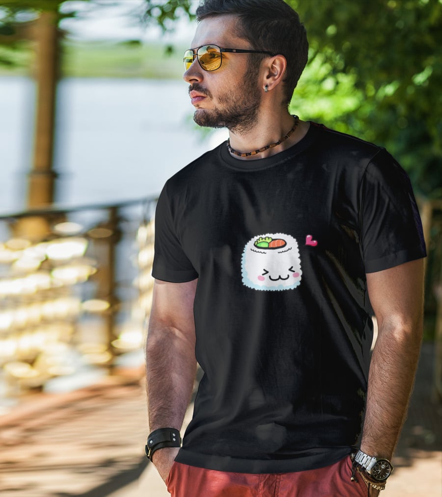 Cute Kawaii Sushi Roll With Heart And Blushing Face T-Shirt