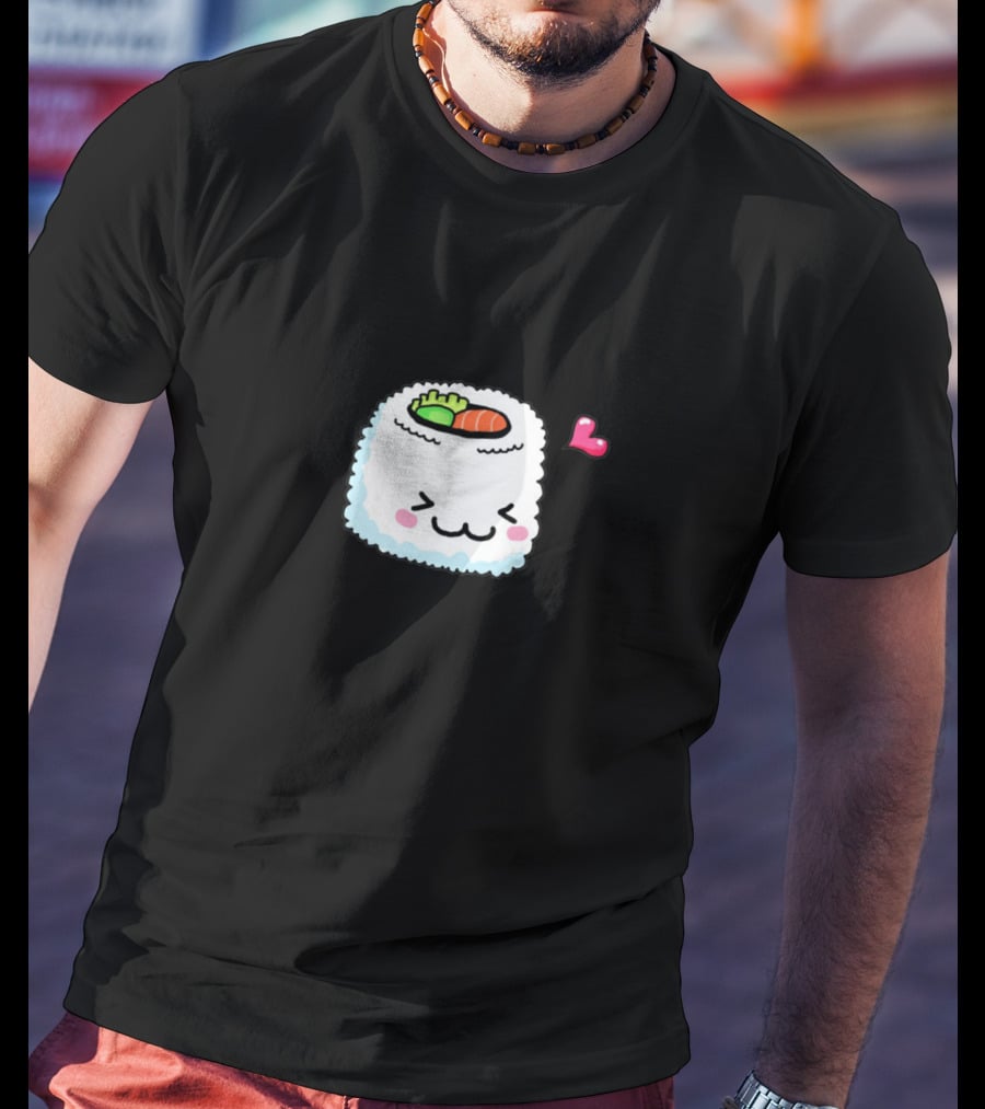 Cute Kawaii Sushi Roll With Heart And Blushing Face T-Shirt