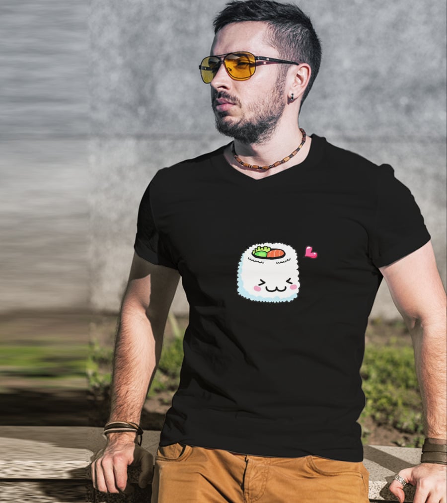 Cute Kawaii Sushi Roll With Heart And Blushing Face T-Shirt