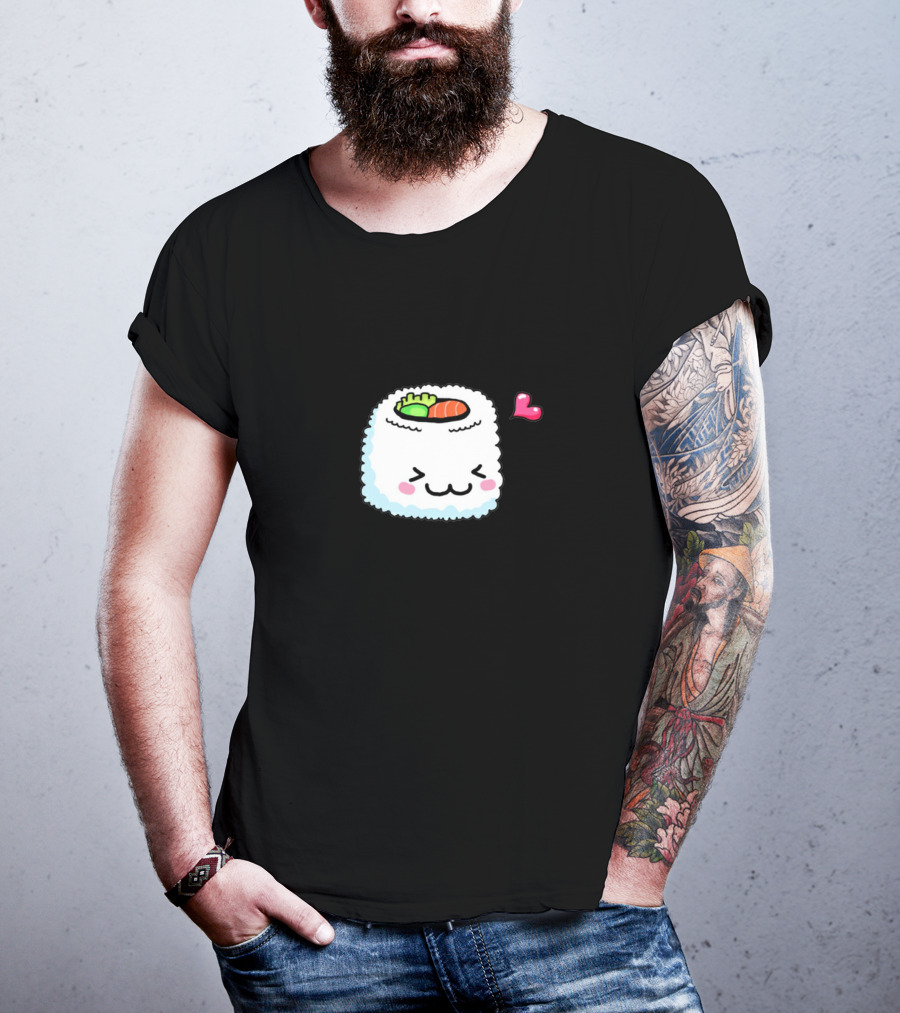 Cute Kawaii Sushi Roll With Heart And Blushing Face T-Shirt