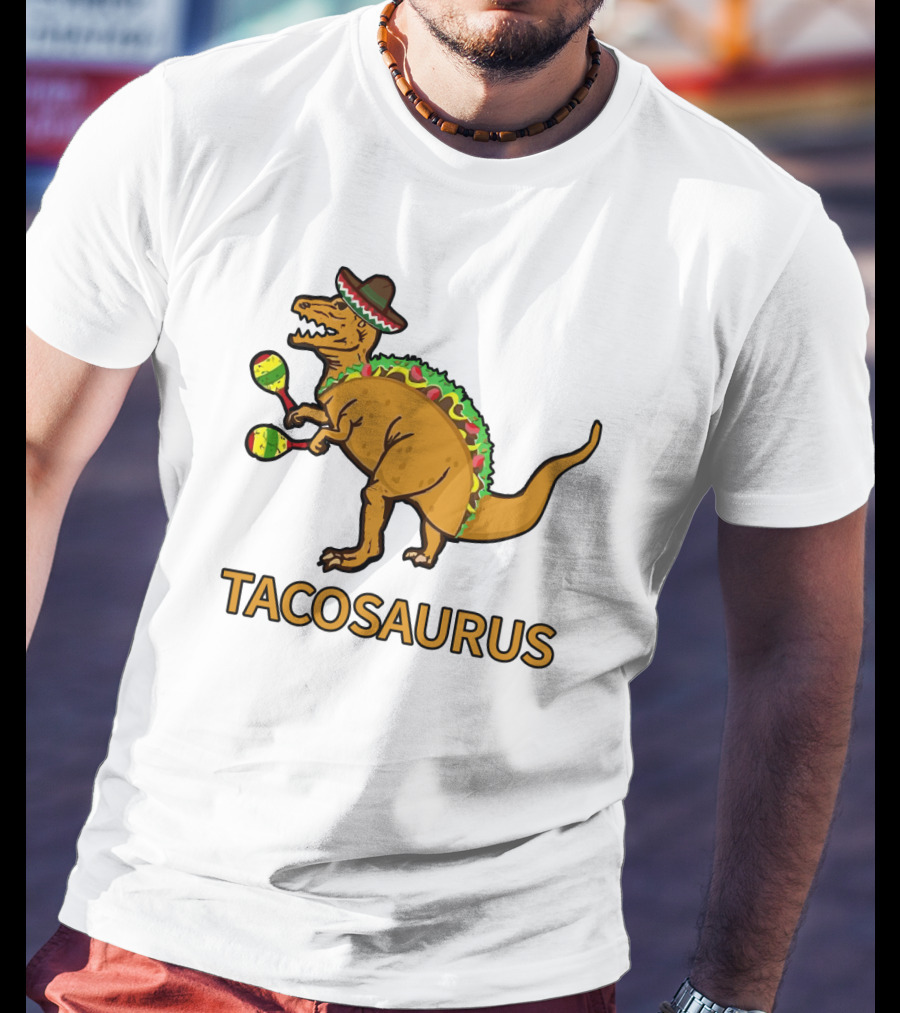 Tacosaurus Sombrero Dinosaur With Maracas Taco Lover Fiesta Fun T-Shirt