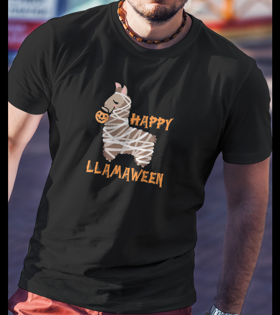Happy Llamaween Pumpkin Mummy Llama T-Shirt