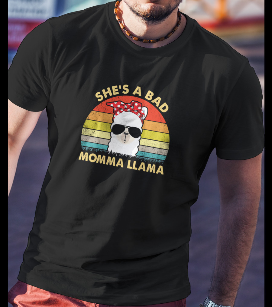 She's A Bad Momma Llama Retro Vintage Sunglasses Bandana T-Shirt
