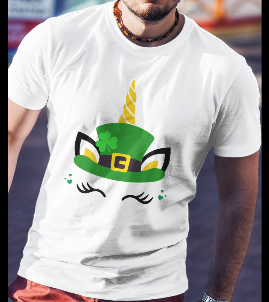 Unicorn Shamrocks Leprechaun Hat Clover St. Patrick's Day Magic Icons T-Shirt