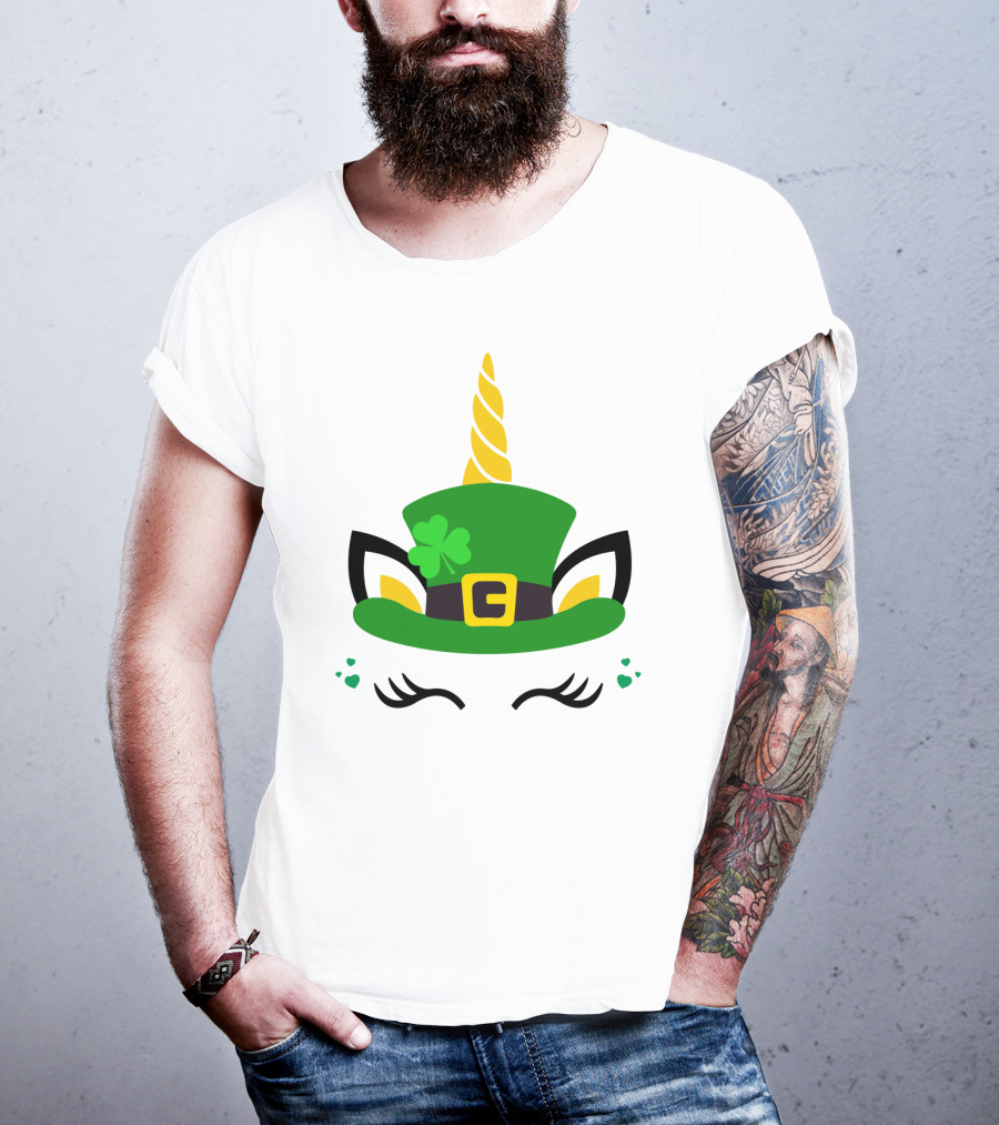 Unicorn Shamrocks Leprechaun Hat Clover St. Patrick's Day Magic Icons T-Shirt
