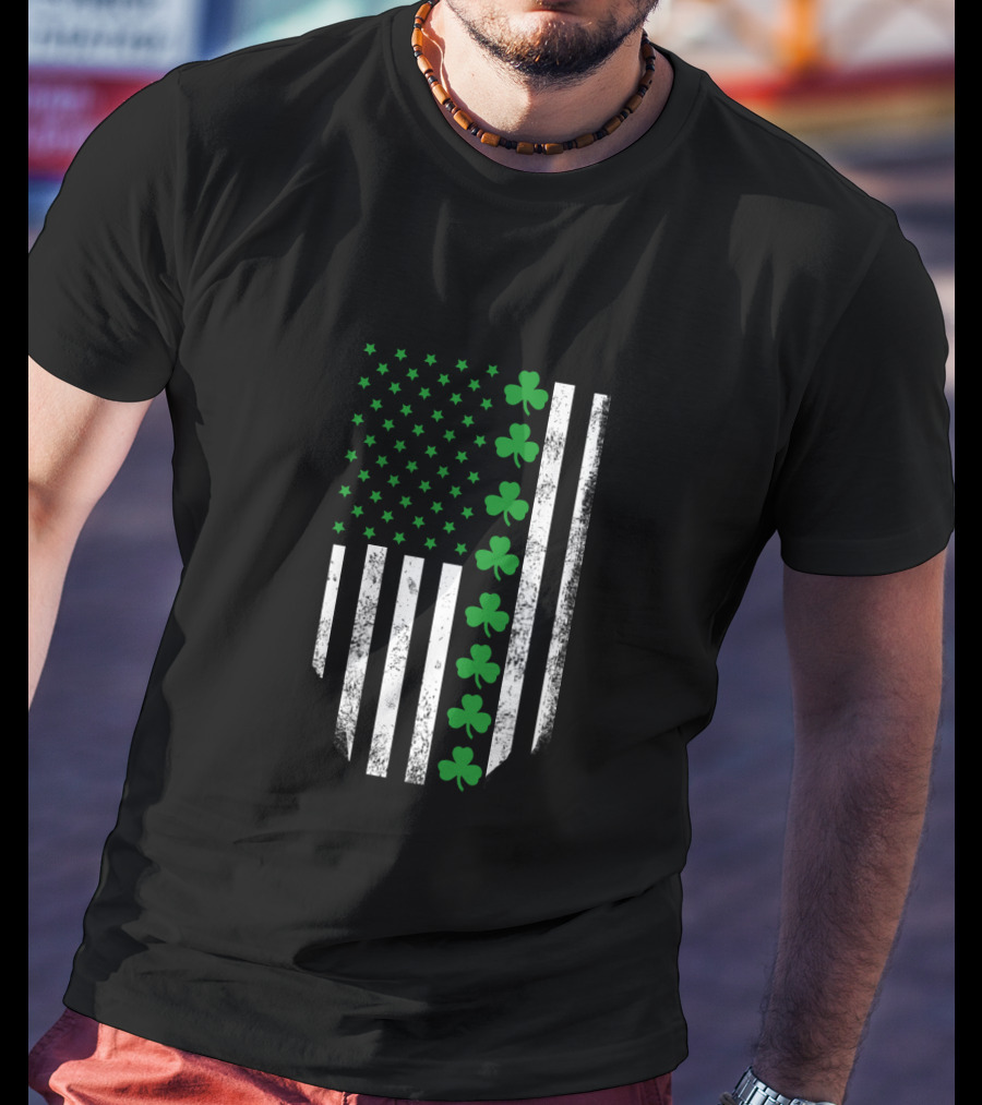 St Patrick's Day Shamrock American Flag T-Shirt