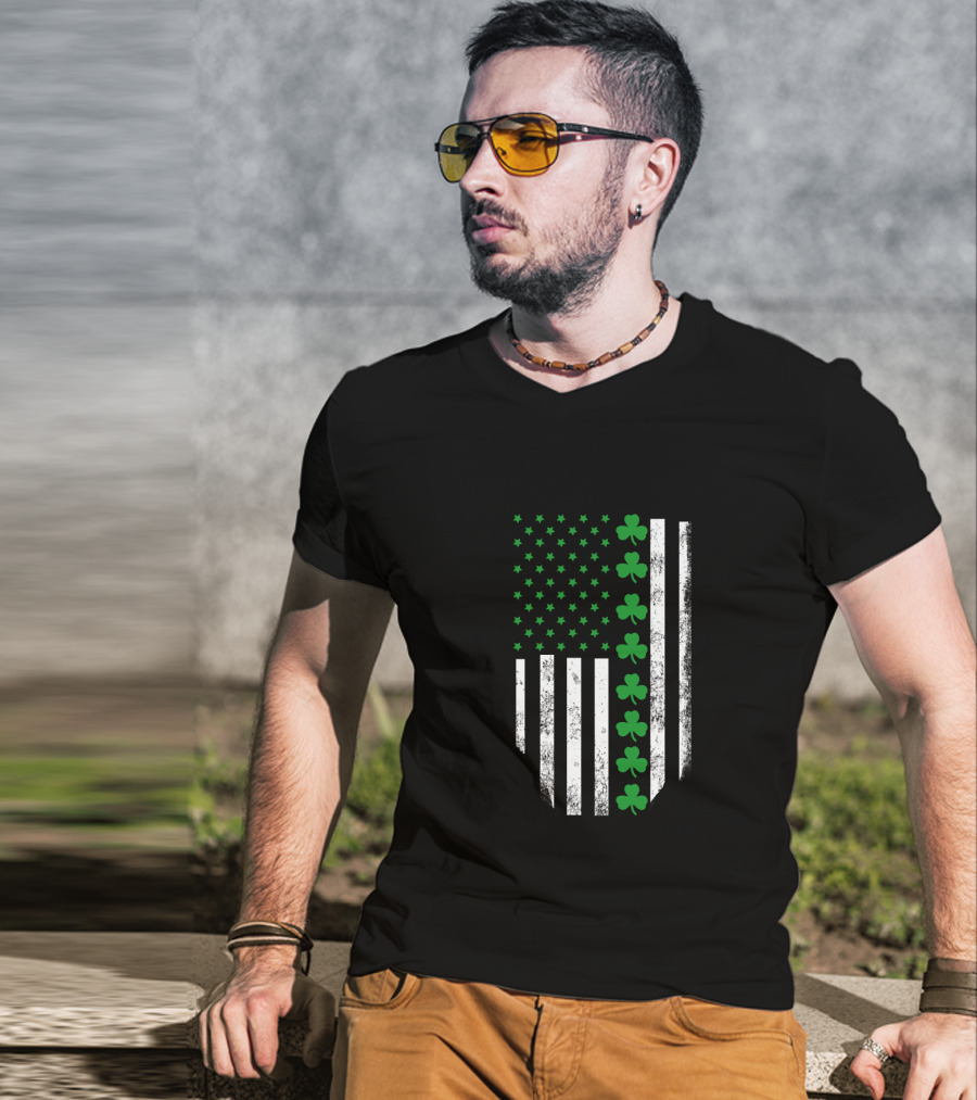 St Patrick's Day Shamrock American Flag T-Shirt