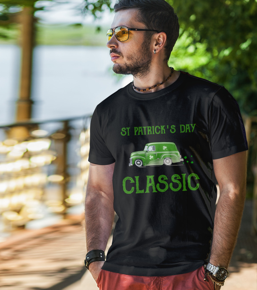 St Patrick's Day Classic Green Truck With Shamrocks T-Shirt