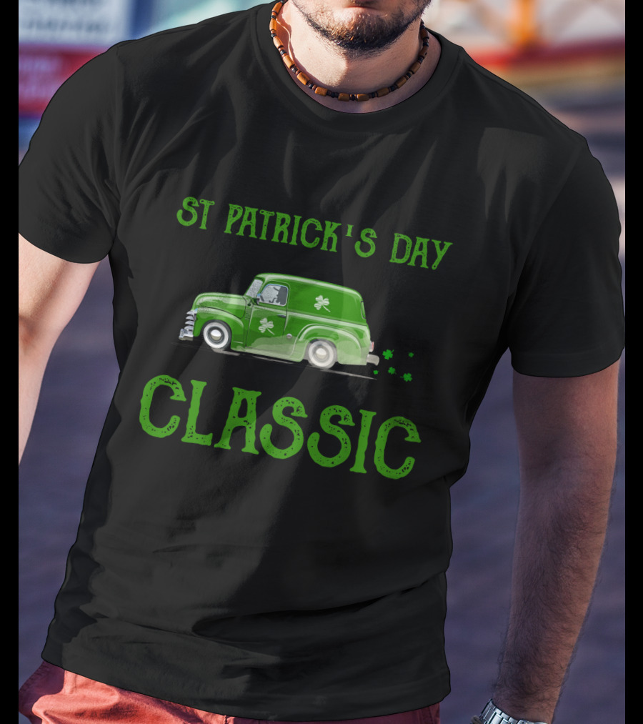 St Patrick's Day Classic Green Truck With Shamrocks T-Shirt