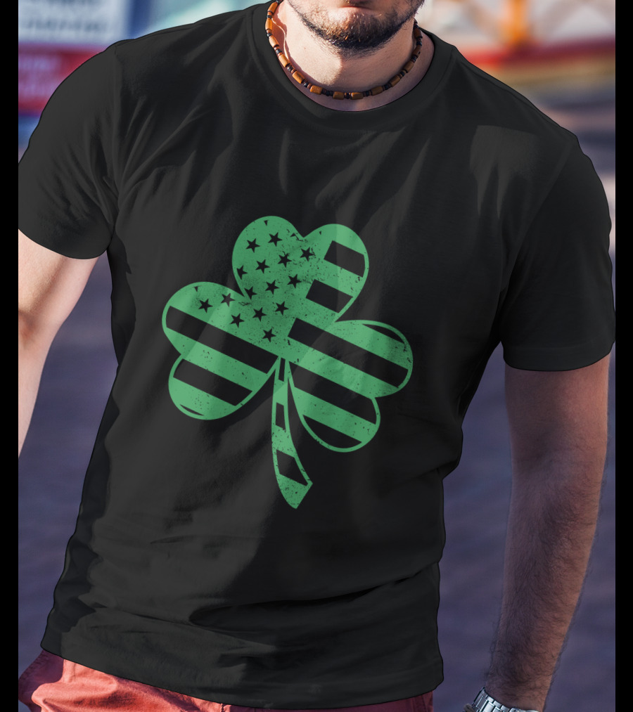 St. Patrick's Day Shamrock With American Flag Stripes And Stars T-Shirt