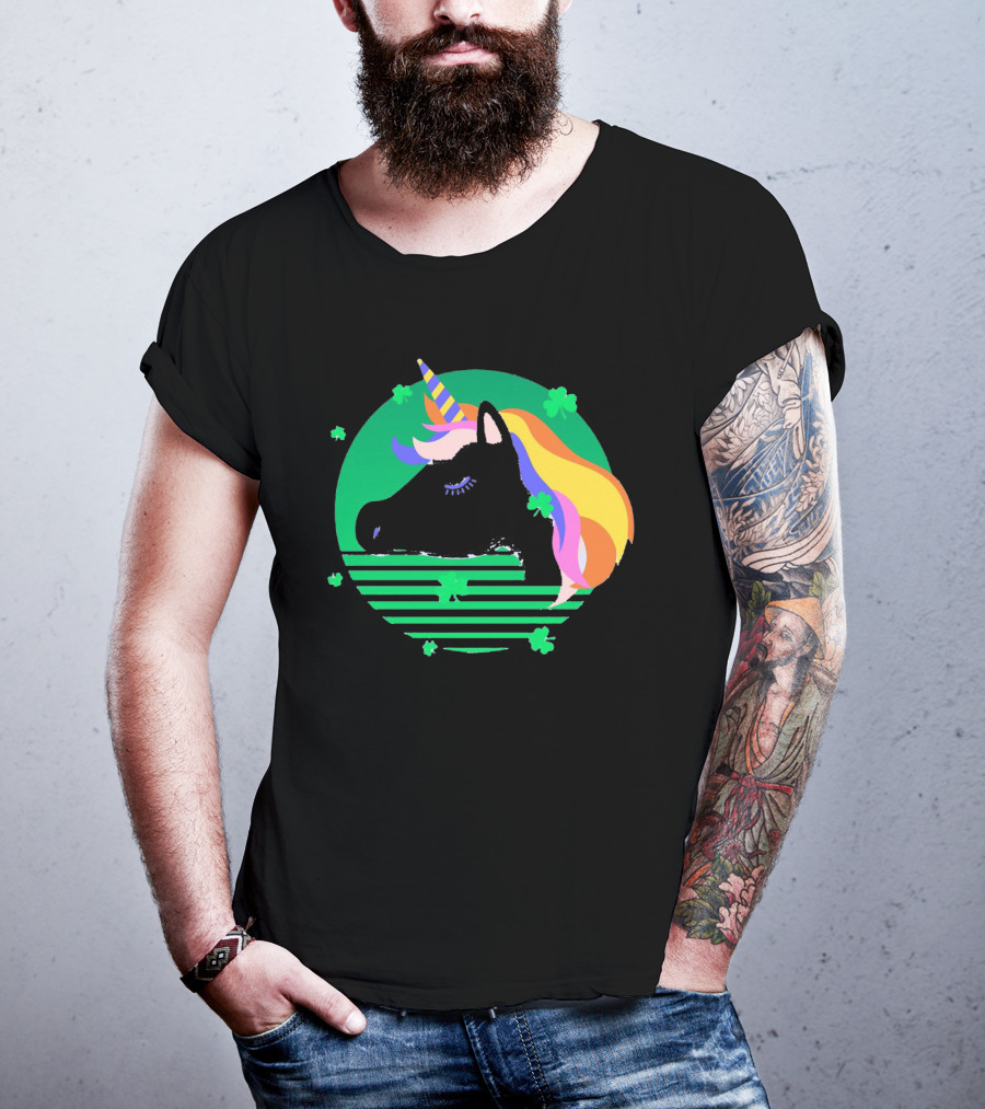 Rainbow Unicorn With Clover And Stripes St Patrick's Day T-Shirt