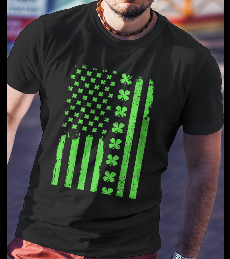 American Flag Green Clover Shamrock T-Shirt