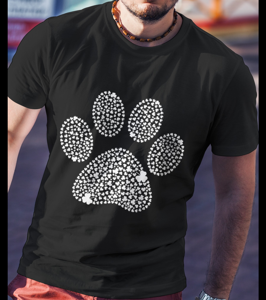 Dog Paw Shamrock Pattern For St Patricks Day T-Shirt