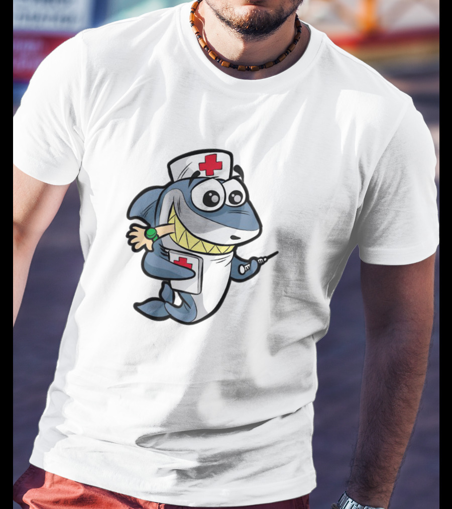NURSE SHARK Doctor Medicine Hospital Syringe Comic Cartoon T-Shirt