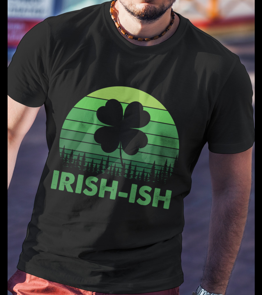 IRISH-ISH Shamrock Sunset Forest Lines T-Shirt