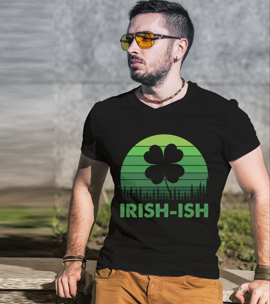 IRISH-ISH Shamrock Sunset Forest Lines T-Shirt