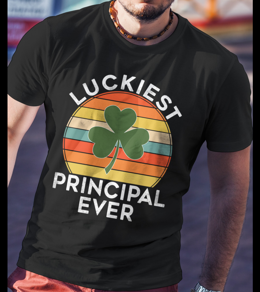 Luckiest Principal Ever Shamrock Retro Stripes T-Shirt