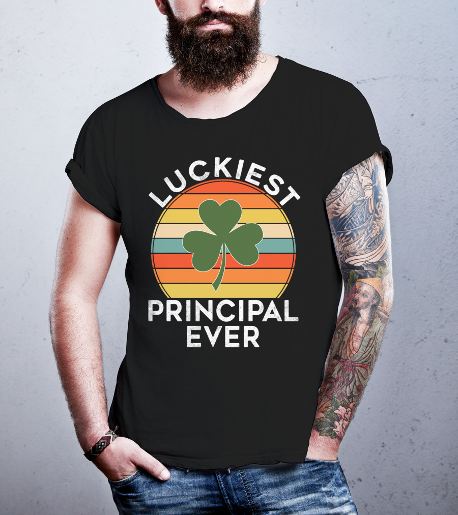 Luckiest Principal Ever Shamrock Retro Stripes T-Shirt