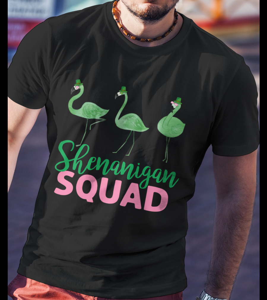 Shenanigan Squad Green Flamingos Irish T-Shirt