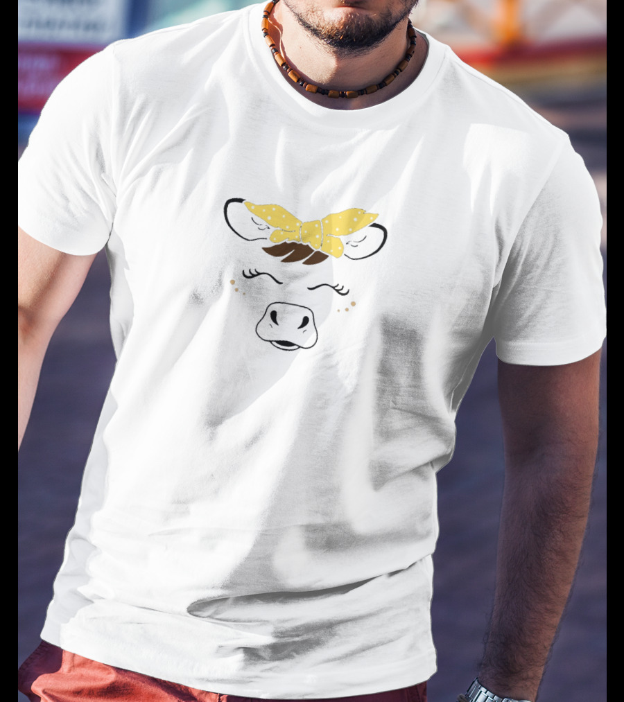 Cows With Yellow Polka Dot Bow Cute Face T-Shirt
