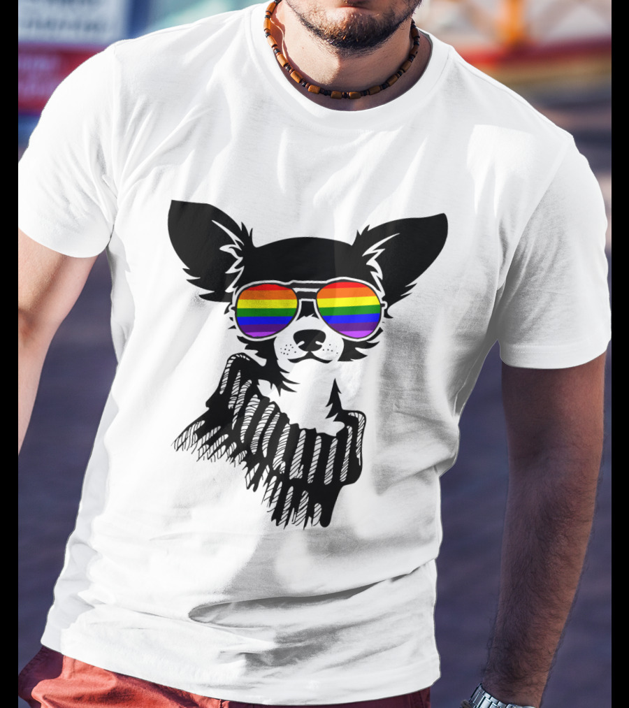 Pride Rainbow Sunglasses Chihuahua Dog T-Shirt