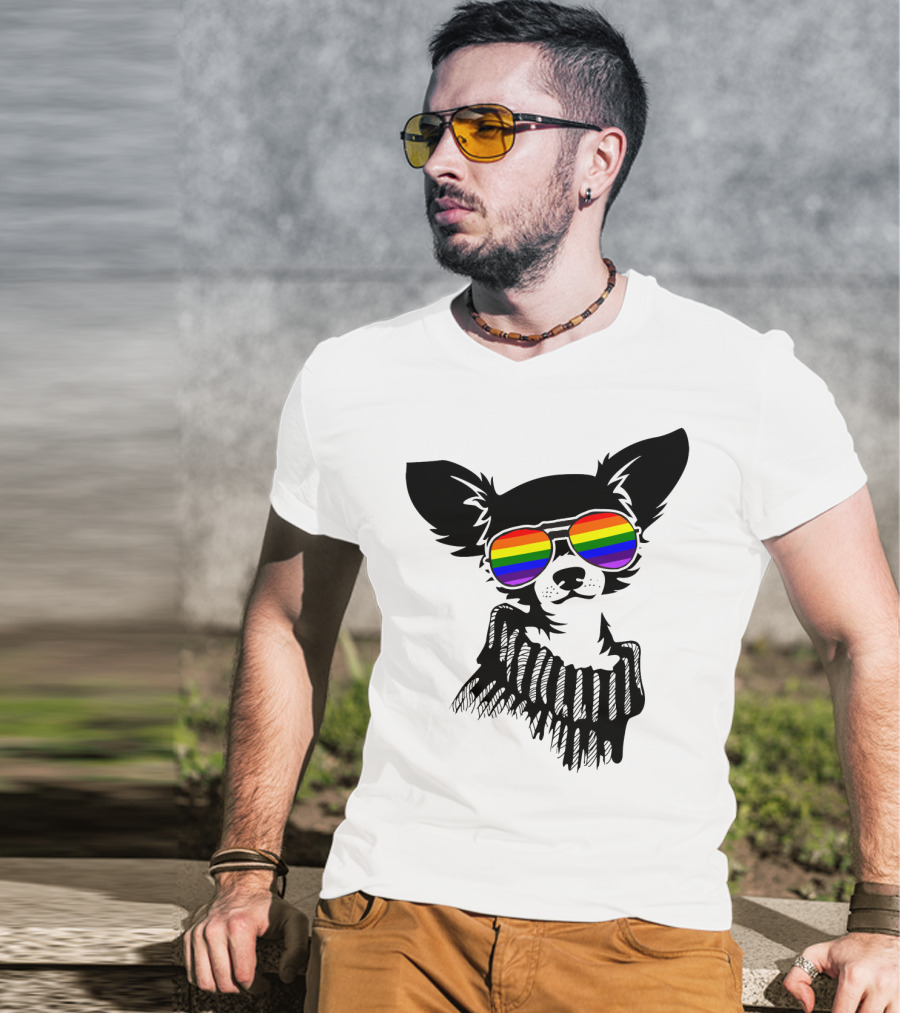 Pride Rainbow Sunglasses Chihuahua Dog T-Shirt