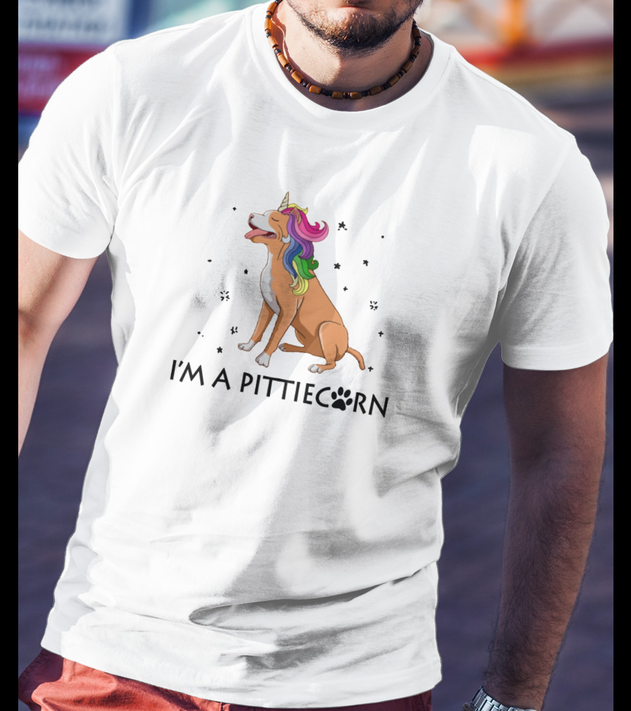 I'm A Pittiecorn Unicorn Dog With Rainbow Mane Stars T-Shirt