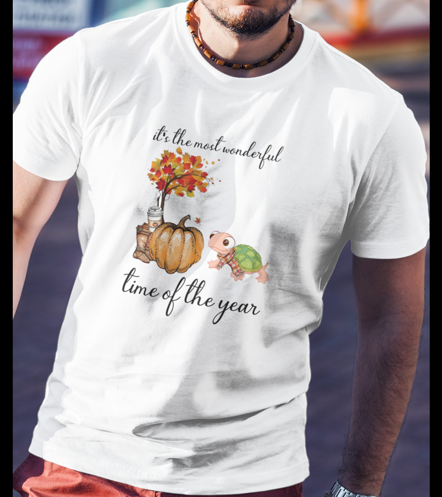 It's The Most Wonderful Time Of The Year Turtles Autumn Pumpkin Leaf T-Shirt