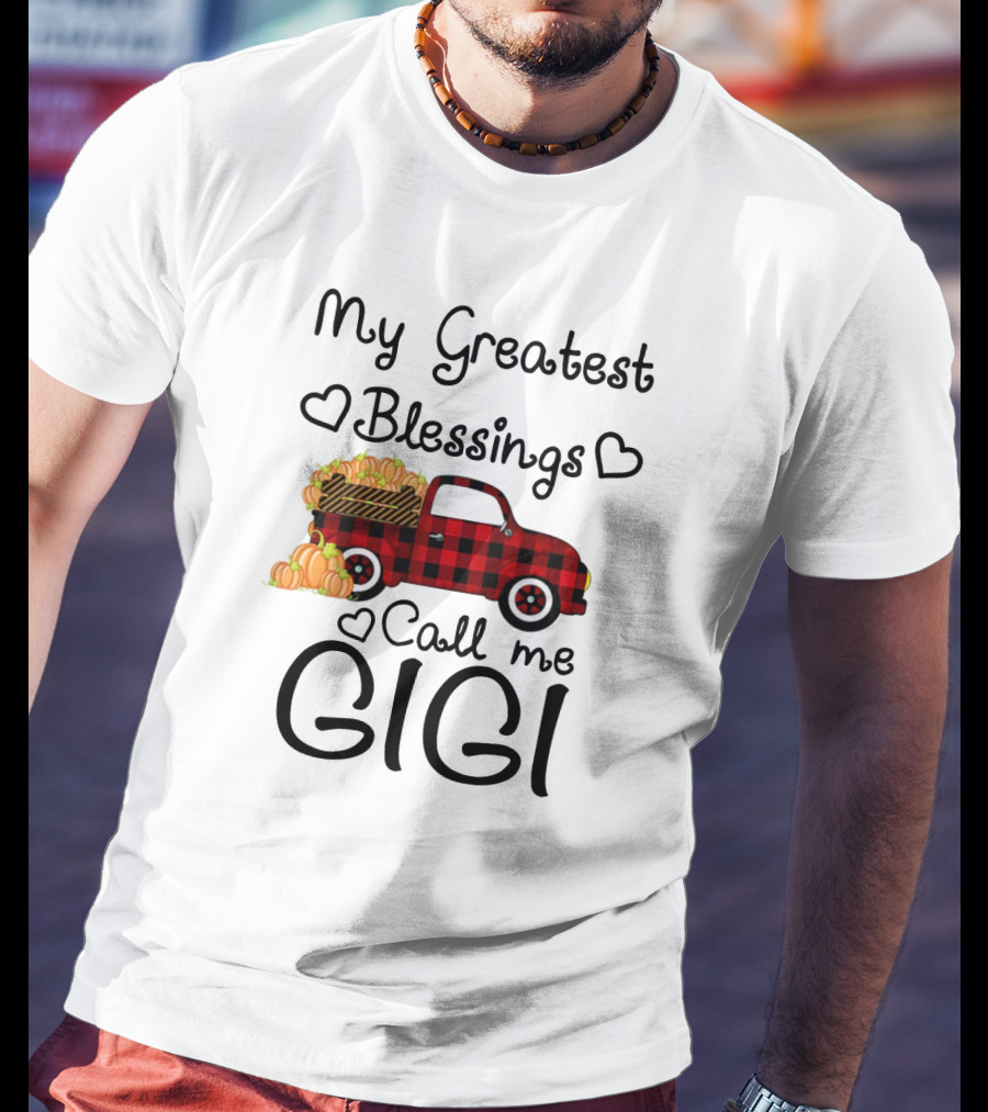 My Greatest Blessings Call Me Gigi Red Plaid Truck With Pumpkins T-Shirt