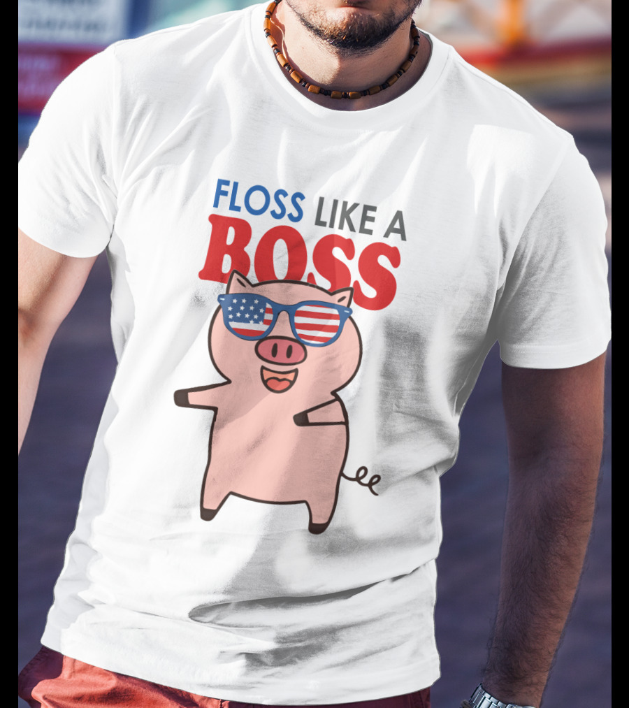 Floss Like A Boss Pig With American Flag Sunglasses T-Shirt