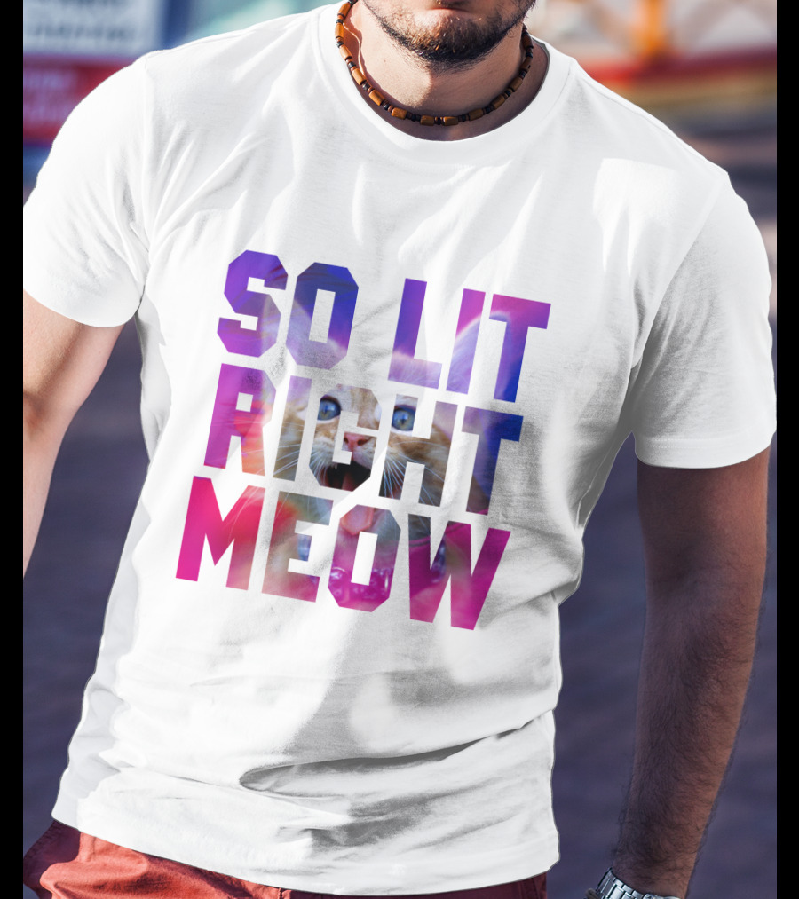 SO LIT RIGHT MEOW Cat Typography T-Shirt