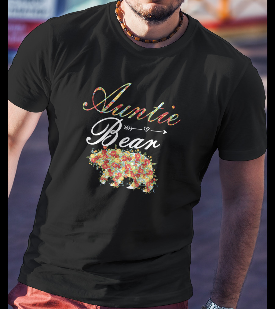 Auntie Bear Floral Arrow Heart T-Shirt