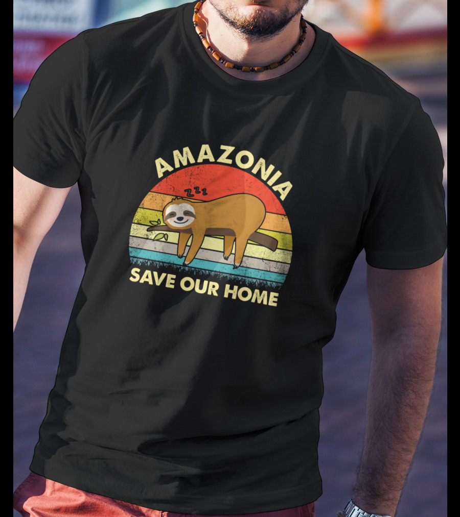 Amazonia Save Our Home Vintage Sloths Retro Rainbow T-Shirt