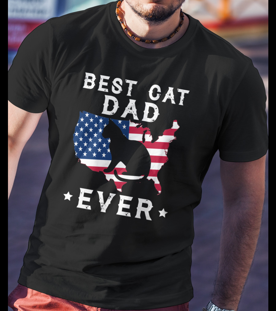 Best Cat Dad Ever USA Flag Cat T-Shirt