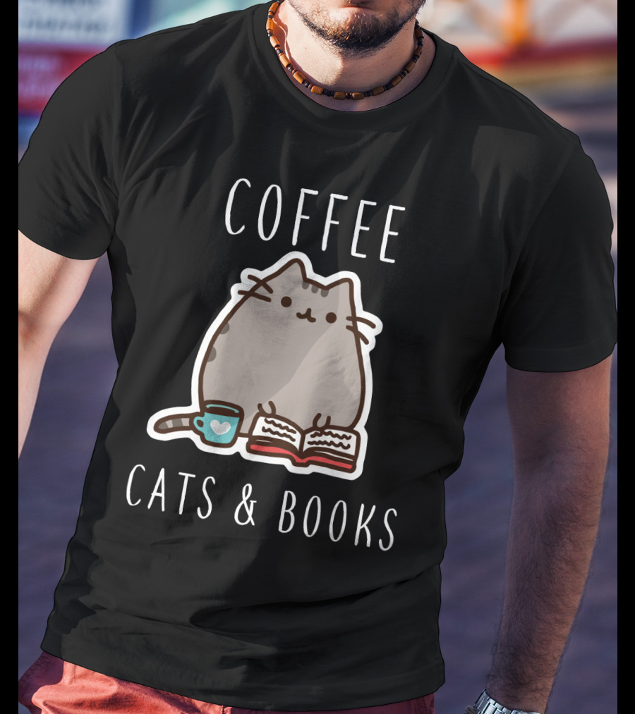 COFFEE CATS And BOOKS PUSHEEN MUG OPEN T-Shirt