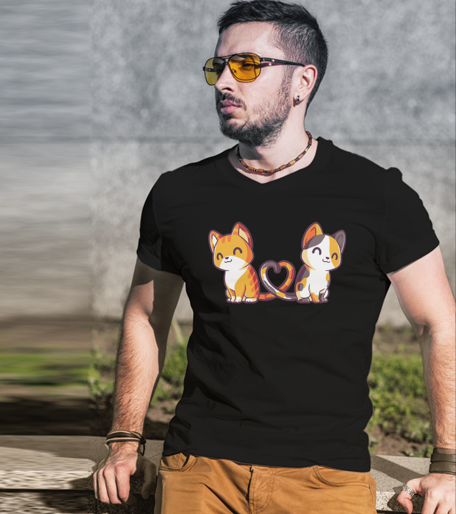 Smiling Cats With Heart-Shaped Tails T-Shirt