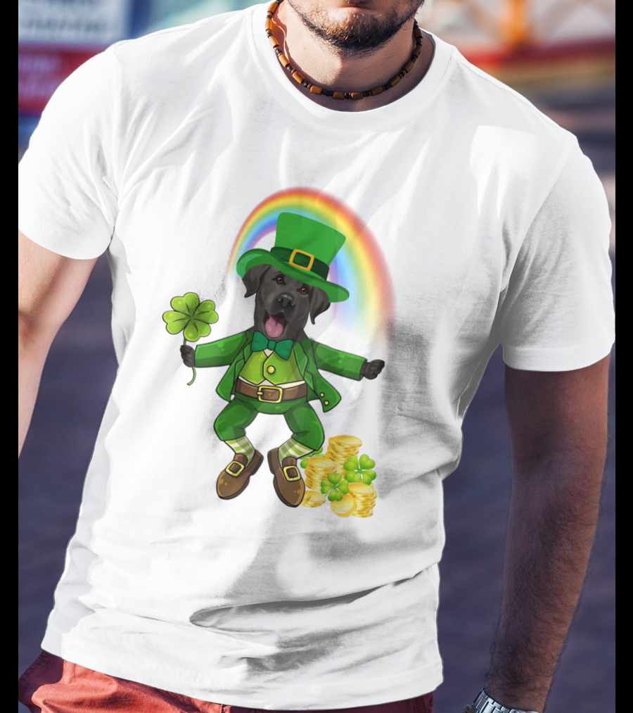 Lucky Irish Dog With Shamrock And Rainbow T-Shirt
